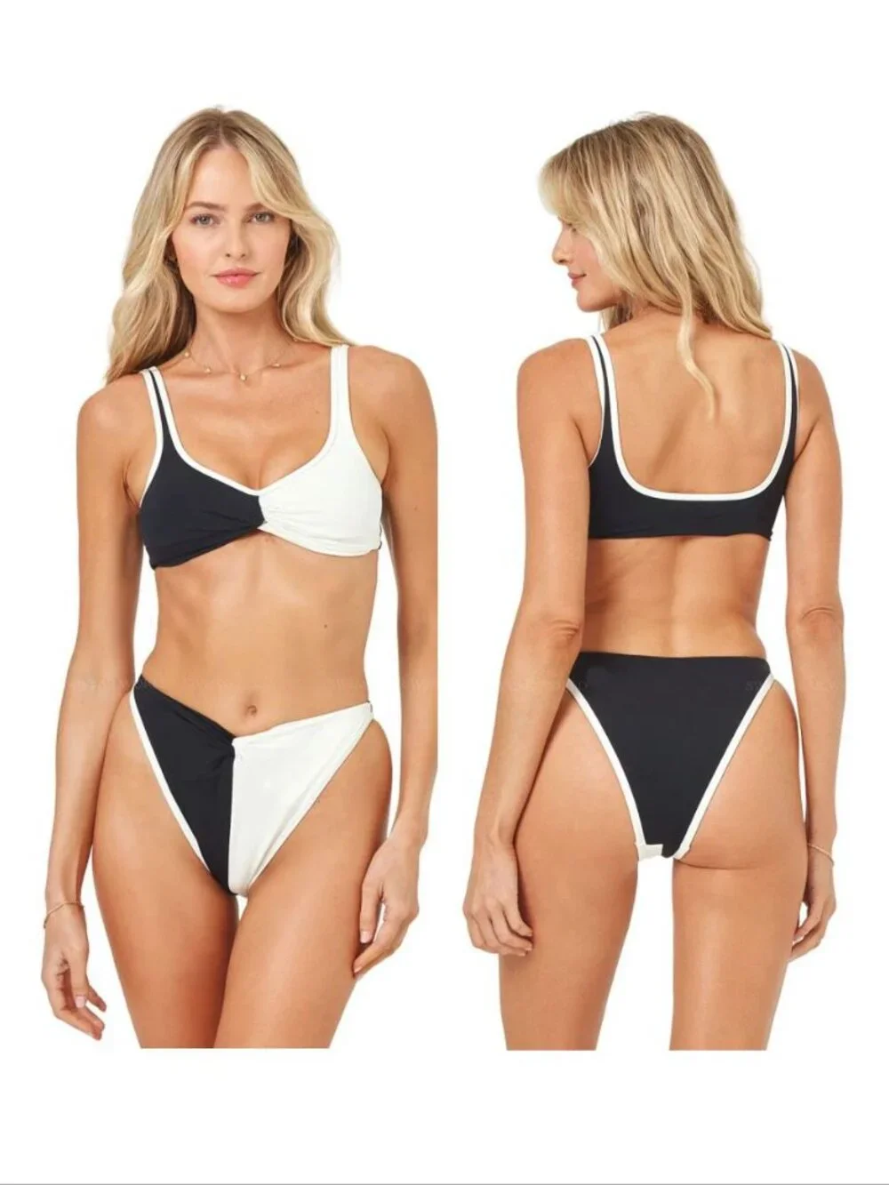 L*Space Bikini SET Size M Cardi Top & Jada Bottom Black Cream Colorblock NEW